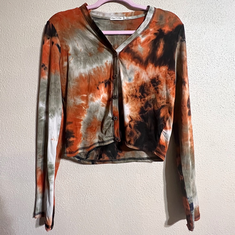 Orange/Black Tie Dye Long Sleeve Shirt!